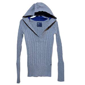 Y2K American Eagle Cable Knit Hoodie Fitted Sweater S Gray Bella 100% Cotton